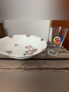 Vintage Pieces…Miller Glass W Vintage Logo & Antique Serving Bowl W Roses